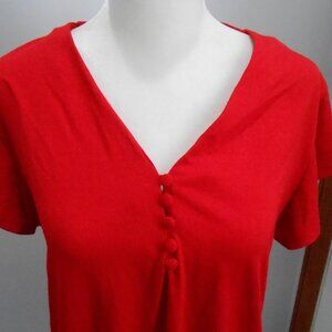 Liz Claiborne Ladies Petite Red Short Sleeve V-Neck Rayon Blend Blouse-Size-PL